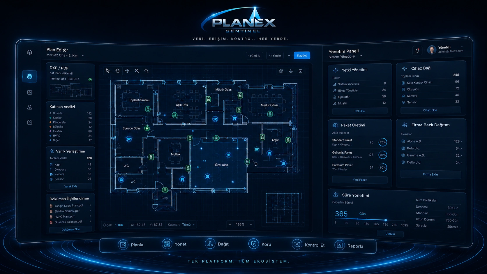 Planex Sentinel Edit ve Admin arayüzü görseli.